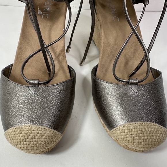 VIONIC Calipso Espadrille Wedge Sandals Women Sz 8 Pewter Metallic Orthotic Shoe - Picture 7 of 12